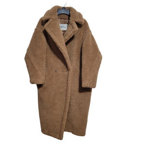 Max Mara Teddy Icon Women Coat Camel Wool Silk Size S